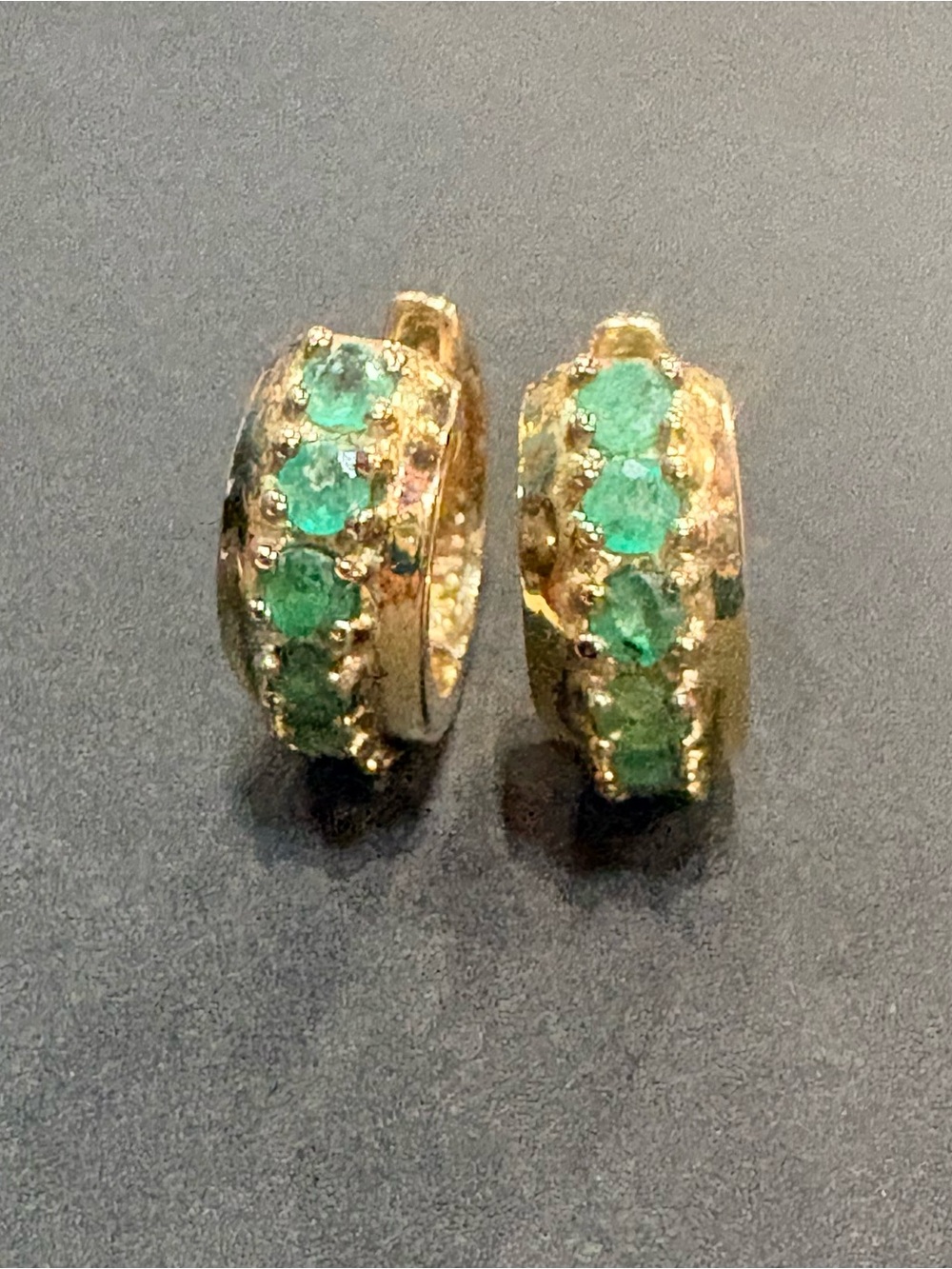 Gold tone 925 Huggie Earrings with Emeralds